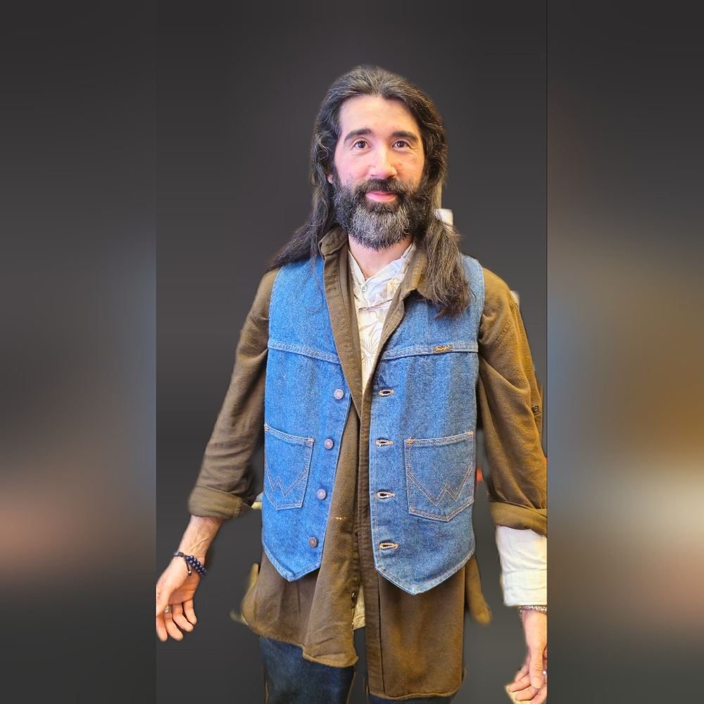 Vintage Wrangler Jean Vest with Retro 90s Patches | 100% Cotton